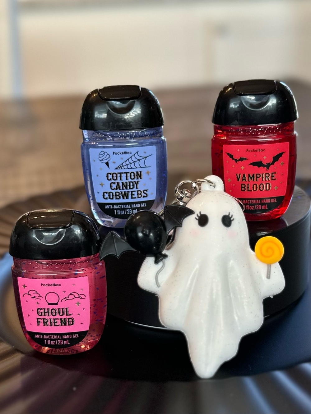 Bath & Body Works Lollipop Bat Balloon Ghost PocketBac Holder + 3 Sanitizers